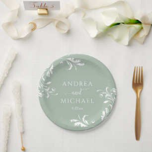 Light Sage Green Wedding Elegant Luxury Flourish Papieren Bordje