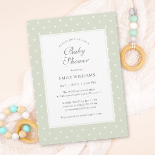 Light Sage Groene en Witte Polka Dots Baby shower Kaart