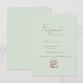 Light Sage Moderne bruiloft QR-code RSVP Kaartje (Voorkant / Achterkant)