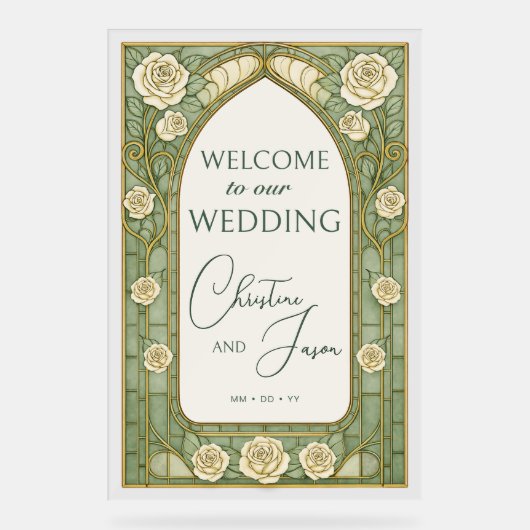Light Sage Stained Glass Floral Wedding Welcome  (Recto)