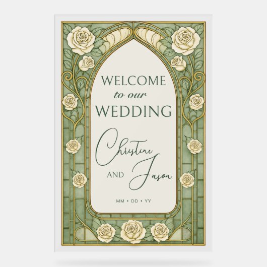 Light Sage Stained Glass Floral Wedding Welcome  (Recto)