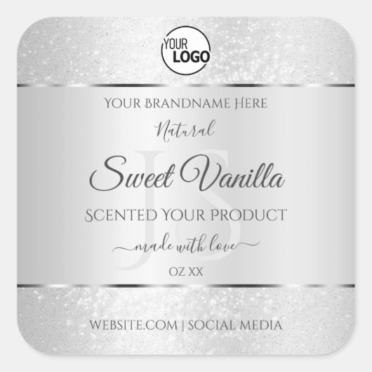 Light Silver Glitter Product Labels Monogram Logo (Voorkant)