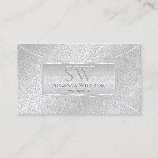 Light Silver Snake Pattern met Monogram en Logo Visitekaartje (Voorkant)