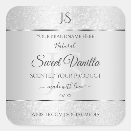 Light Silver Soft Glitter Product Labels Monogram (Voorkant)