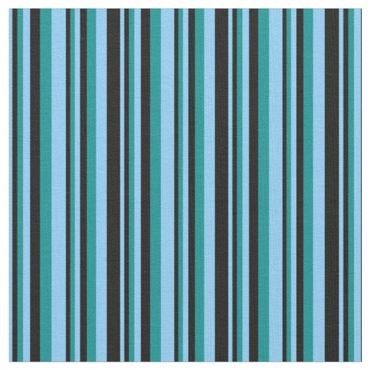 Light Sky Blue, Black & Dark Cyan Pattern Stof (Close Up)
