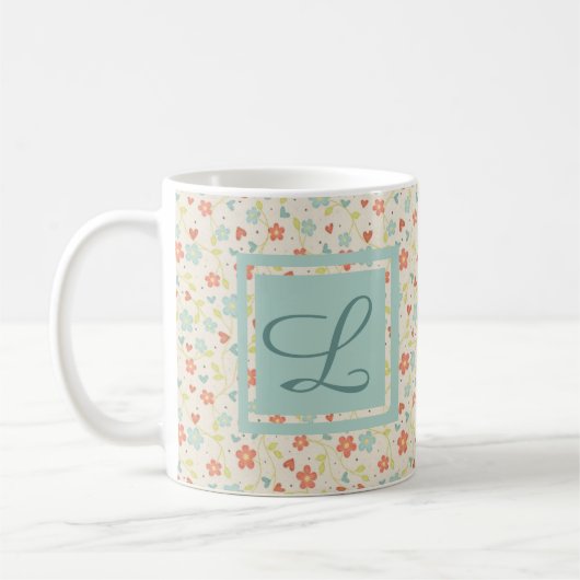  Light Spring Busy Floral Monogram Koffiemok (Links)