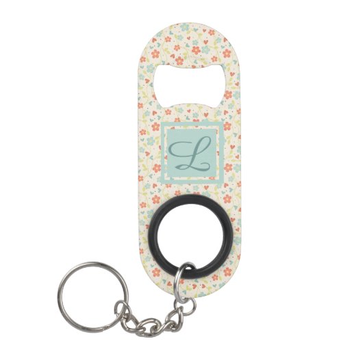 Light Spring Busy Floral Monogram Mini Flessenopener (Voorkant)