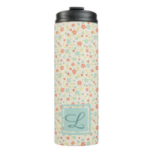 Light Spring Busy Floral Monogram Thermosbeker