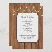 Light String on Wood Wedding Invite Kaart (Voorkant / Achterkant)