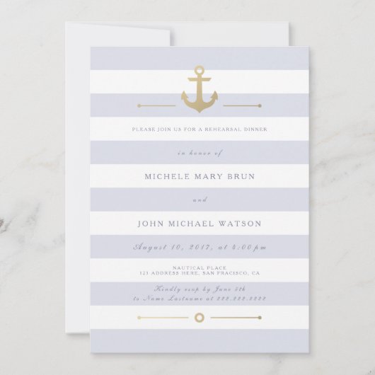 Light Striped Nautical Rehearsal Dinner Invite Kaart (Voorkant)