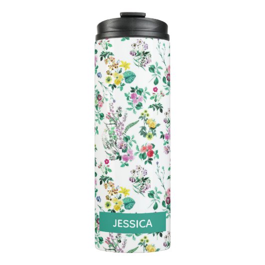 Light  Summer Floral Pattern Personalized Thermosbeker (Voorkant)