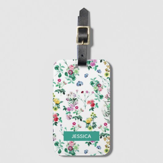 Light Summer Floral Personalized Bagagelabel (Voorkant (verticaal))
