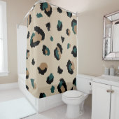 Light Tan Leopard Print en Blauwgroen Douchegordijn (In situ)