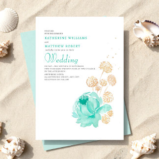 Light Teal & beige Summer Beach Wedding Kaart