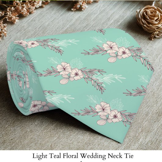 Light Teal Floral Wedding Neck Tie Stropdas