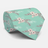 Light Teal Floral Wedding Neck Tie Stropdas (Opgerold)