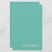 Light Teal Trendy Modern Minimalist Chic Name Briefpapier (Voorkant / Achterkant)