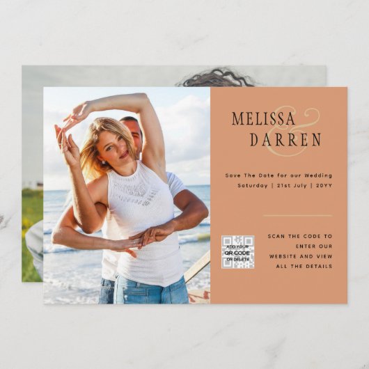 Light Terracotta PHOTO Weddenschap SAVE DATE QR CO Kaart (Voorkant / Achterkant)