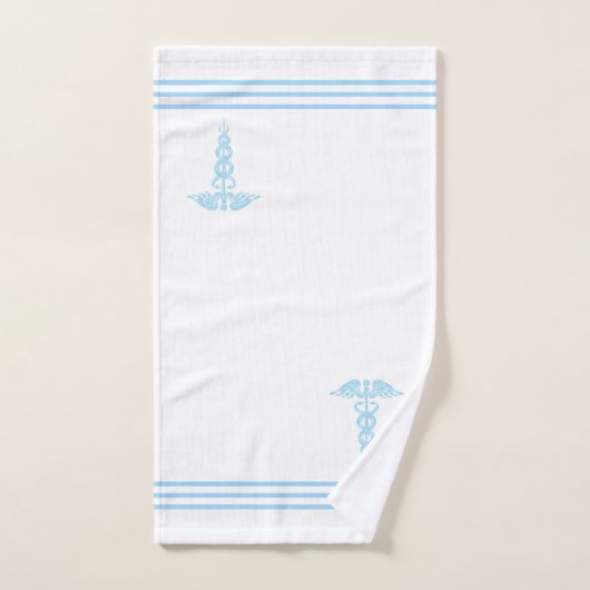 Light Turquoise Blue Caduceus & Stripes on White Bad Handdoek (Handdoek)