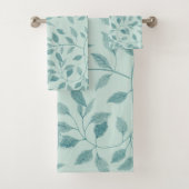 Light Turquoise Leaf Pattern Bad Handdoek (Insitu)