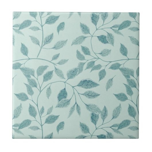 Light Turquoise Leaf Pattern Tegeltje (Voorkant)