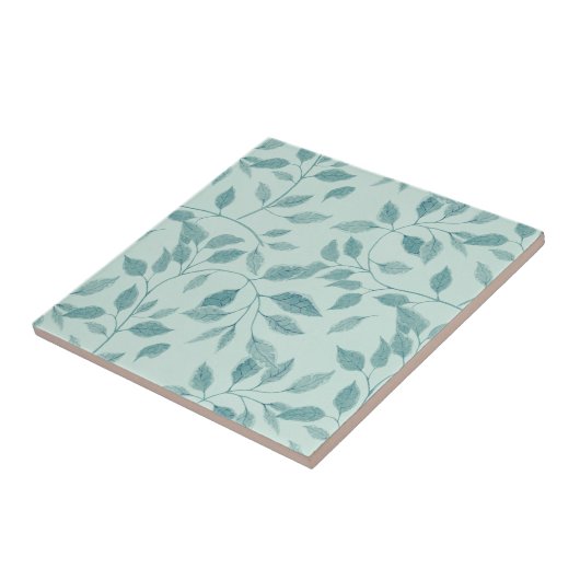 Light Turquoise Leaf Pattern Tegeltje (Zijkant)