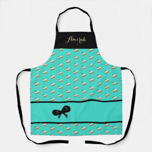 Light Turquoise met Gold Hearts Kitchen Schort