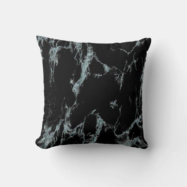 Light Turquoise Vein Black Marble Kijk uit Kussen (Voorkant)