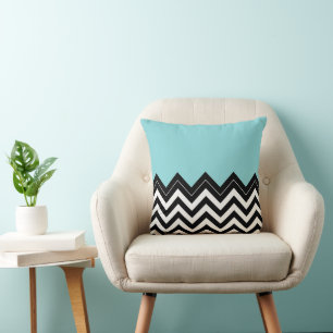 Light Turquoise White Black Zigzag Stripes Pattern Kussen