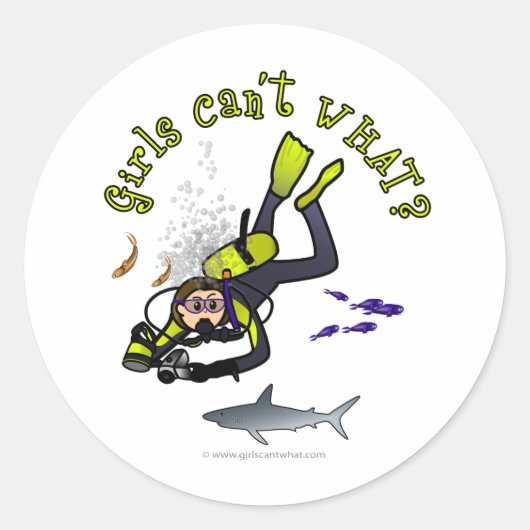 Light Vrouw Scuba Diver Ronde Sticker (Voorkant)