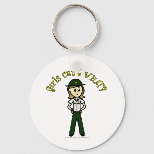 Light Vrouw Sheriff in Green Uniform Sleutelhanger (Voorkant)