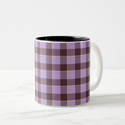 Light Wisteria and Livid Brown Plaid Purple Tweekleurige Koffiemok (Voorkant rechts)