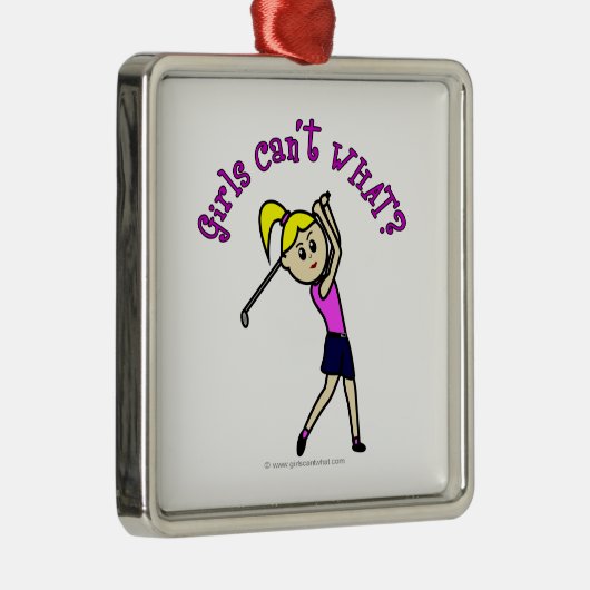 Light Woman Golfer Metalen Ornament (Rechts)