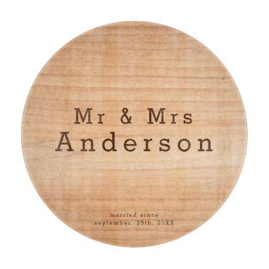 Light Wood Grain Custom Wedding Mr & Mrs Glass Snijplank (Voorkant)