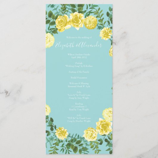 Light Yellow Aqua Programmes de mariage Rose Turqu (Devant)