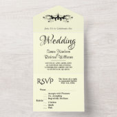 Light Yellow & Black Tri Fold Rsvp Wedding All In One Uitnodiging (Binnen)