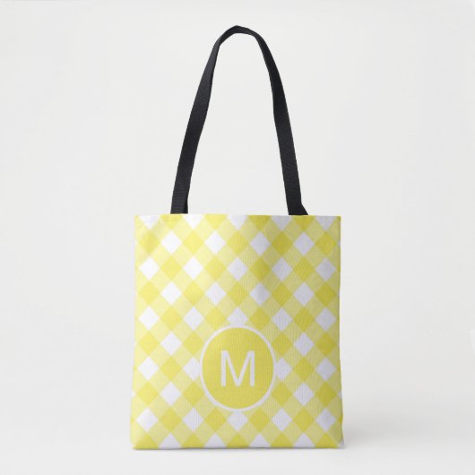 Light Yellow Classic Gingham Pattern Monogram Draagtas (Voorkant)