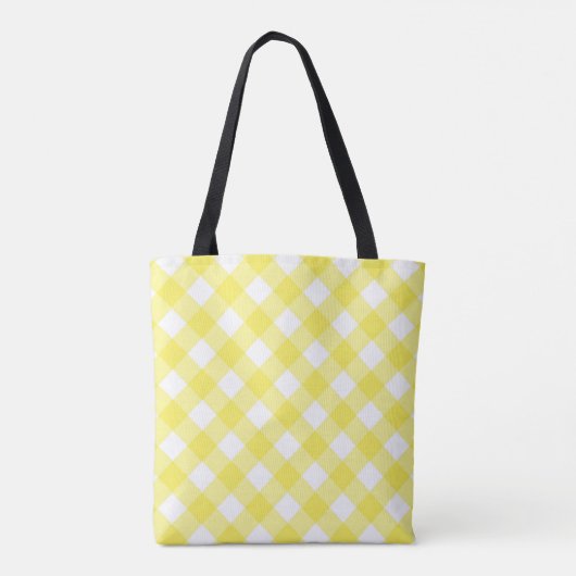 Light Yellow Classic Gingham Pattern Monogram Draagtas (Achterkant)