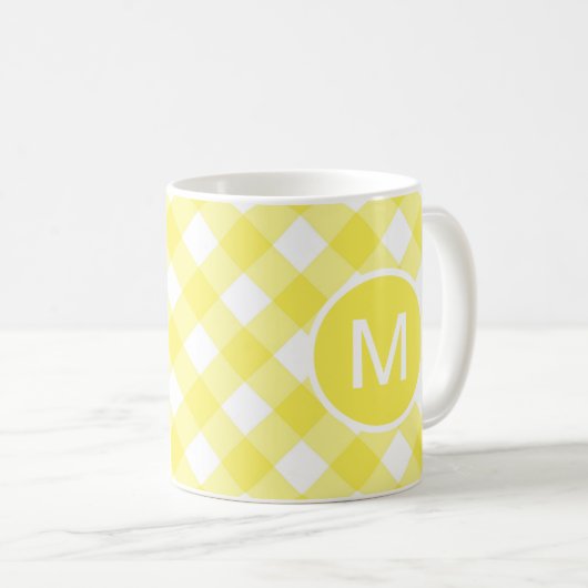 Light Yellow Classic Gingham Pattern Monogram Koffiemok (Voorkant rechts)
