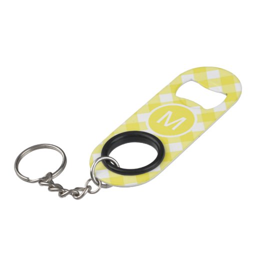 Light Yellow Classic Gingham Pattern Monogram Mini Flessenopener (Voorkant Gekanteld)