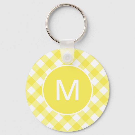 Light Yellow Classic Gingham Pattern Monogram Sleutelhanger (Achterkant)