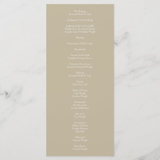 Light Yellow Khaki Ecru Roos Wedding Programs Menu (Achterkant)