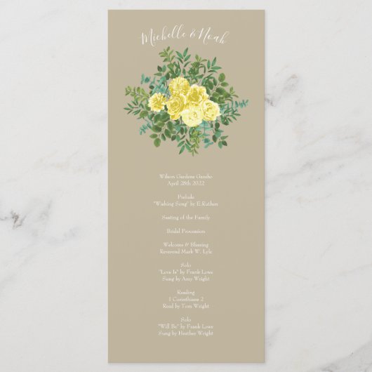 Light Yellow Khaki Ecru Roos Wedding Programs Menu (Voorkant)