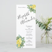 Light Yellow Peony & Roos Floral Wedding Programs Menu (Staand voorkant)