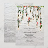  Lightbulb White Brick Floral Wedding Invit Kaart (Voorkant / Achterkant)
