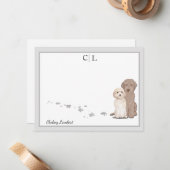 Lightdole Labradoodle Dogs Border Monogram Notitiekaartje (Voorkant / Achterkant in situ)