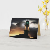 Lighthouse at Sunset Carte de voeux Nautique perso (Fleur jaune)