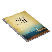 Lighthouse Beach Scene Monogram Initiaal Notitiebo Notitieboek (Rechterzijde)