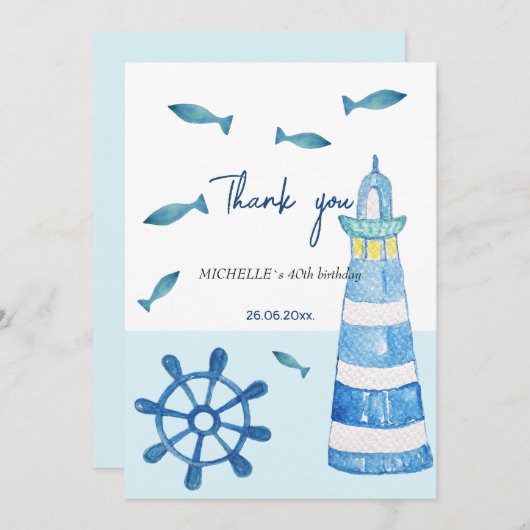 Lighthouse Beach Waterverf Handbeschilderd Bedankkaart (Voorkant / Achterkant)