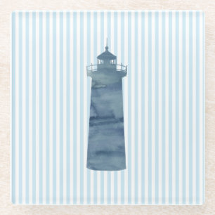 Lighthouse Blue Stripe Beach Decor Glass Onderzett Glazen Onderzetter